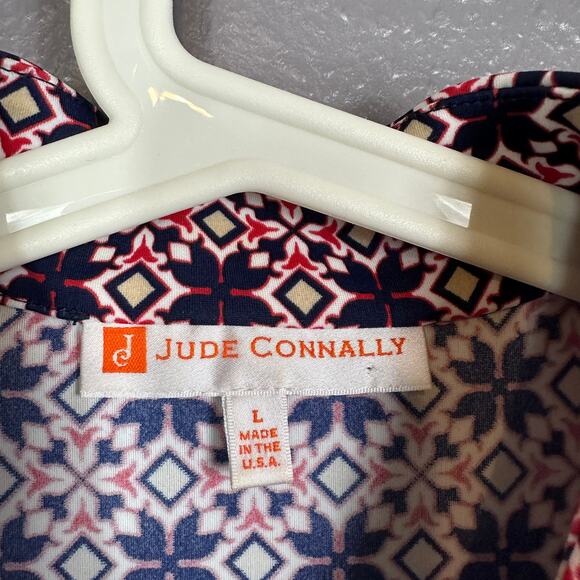 Jude Connally Large A-Line Dress  Sleeveless V-Neck Geometric Blue Red - Picture 4 of 7